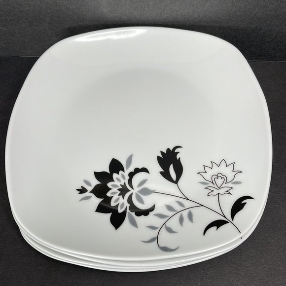 Tabletops Unlimited Black & White  Floral Porcelain Salad Plates Set (4 Pc) - Picture 2 of 4